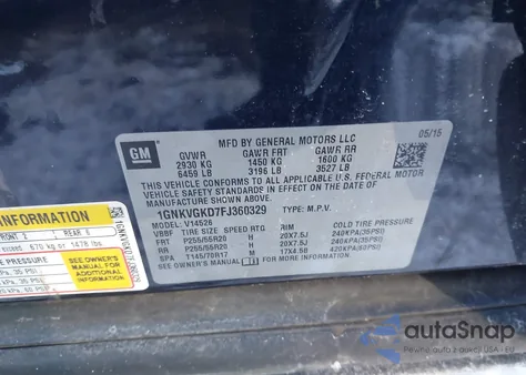 2015 Chevrolet Traverse 1Lt z USA, uszkodzony, nr VIN 1GNKVGKD7FJ360329